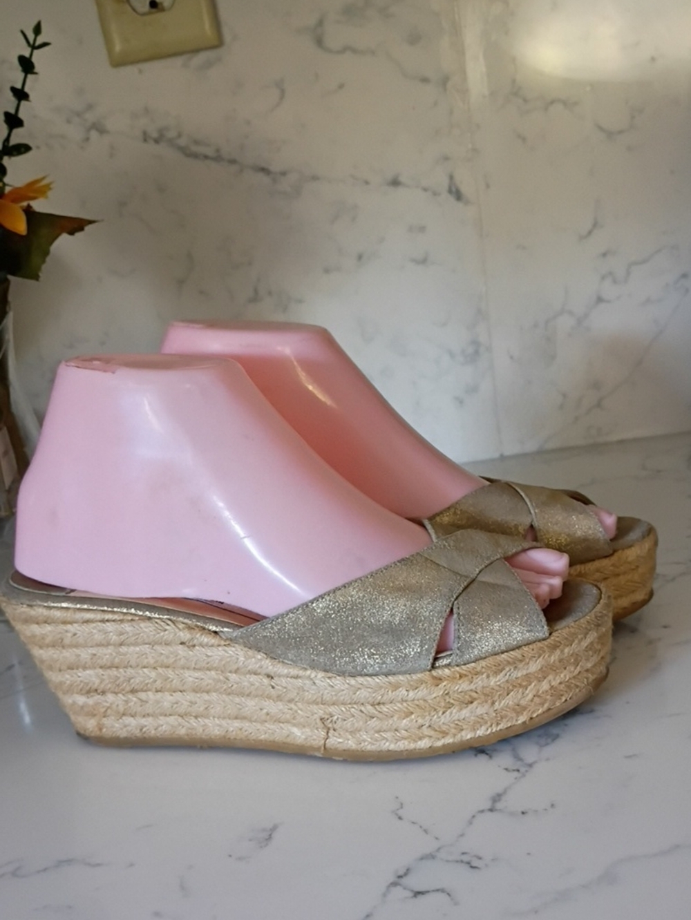 Jimmy Choo Gold Espadrille Wedge Sandals
